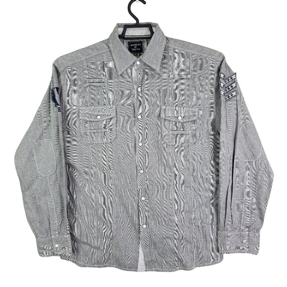 Mens Gray Moment Of Truth Shirt Long Sleeve Button Up Embroidered Patches XXL - Picture 1 of 10